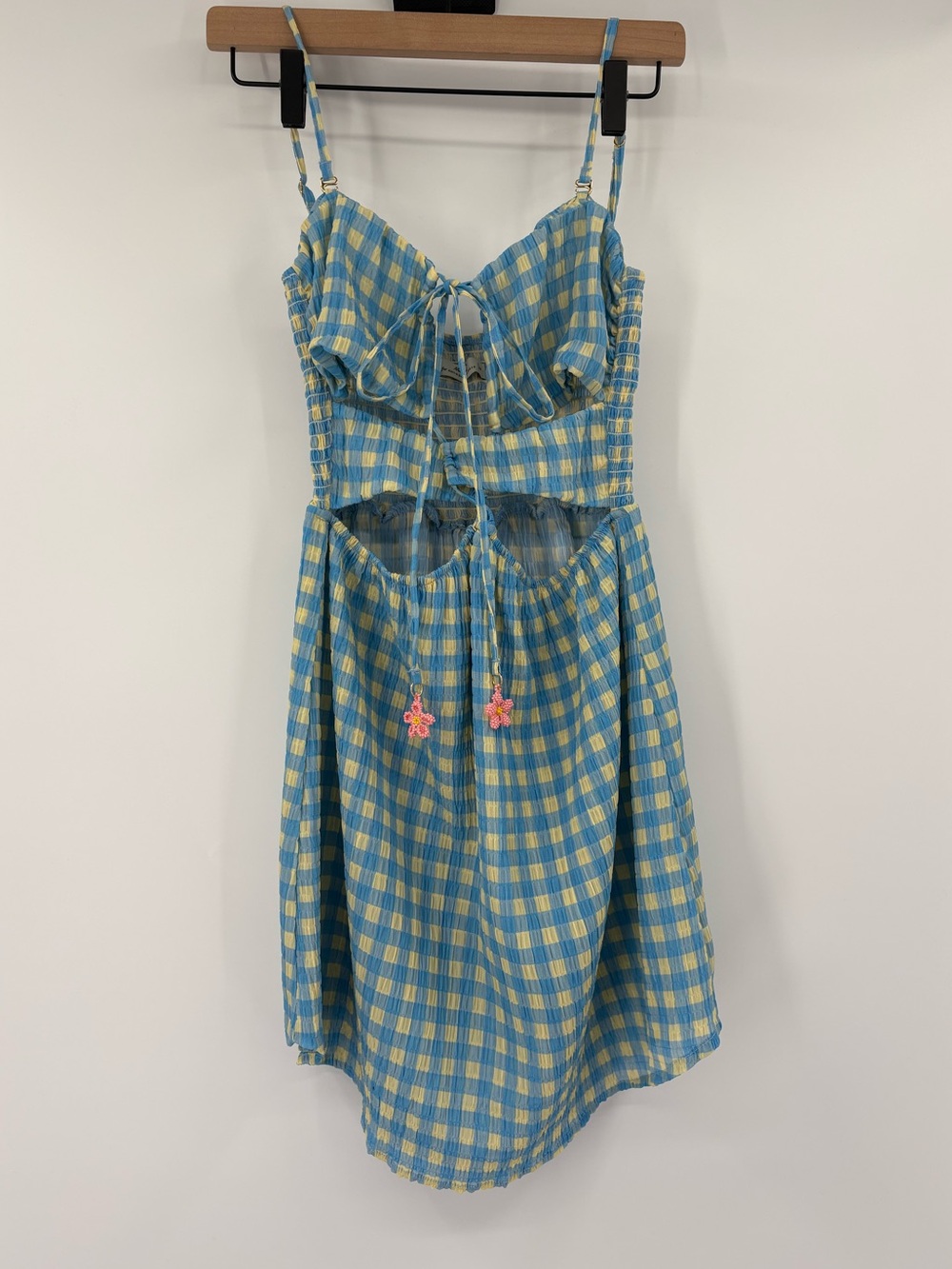 Maaji x Anthropologie Odaline Gingham Cutout Mini Dress M Blue Yellow - Picture 6 of 14